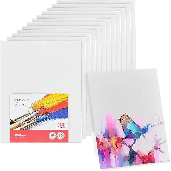 Artlicious Canvas Panels 12 Pack - 8 inch x 10 inch Super Value Pack - Artist Canvas Boards for Painting