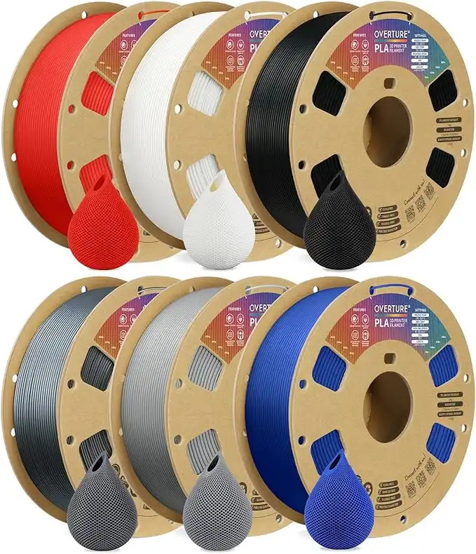 OVERTURE PLA Filament 1.75mm with 3D Build Surface 200mm × 200mm 3D Printer Consumables, 1kg Spool (2.2lbs), Dimensional Accuracy +/- 0.05 mm, Fit Most FDM Printer, Assorted Colors, 6 Spools