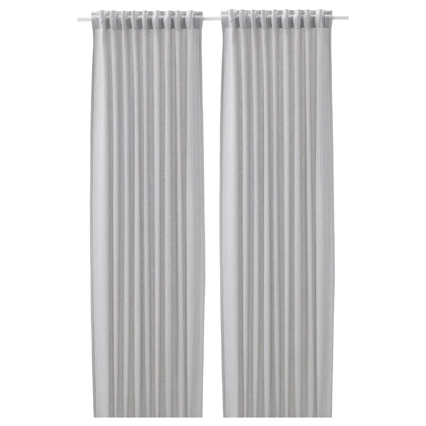FJÄDERMOTT Curtains, 1 pair - white/grey/with heading tape 145x300 cm