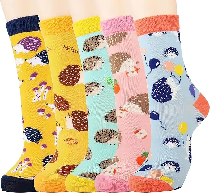 Jeasona Socks Women Cotton Socks Animal Cute Funny Multipack Hedgehog Gifts for Women