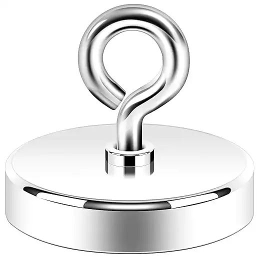Neosmuk Fishing Magnet,300LBS+ 2 Inches Neodymium Rare Earth Magnet with Lifting Eye-Bolt Ideal for Retrieving Items in Lake,Beach,Lawn and New House(Silvery White,Pack of 1).