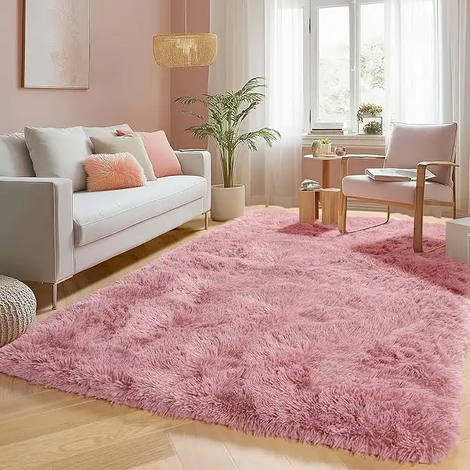 PAGISOFE Shaggy Fluffy Area Rugs Carpets for Girls Room Baby Nursery Teens Rooms 4x6 Feet Pink Plush Fuzzy Shag Rugs for Kids Bedroom Home Decor Aesthetic Coral Furry Rug, Blush