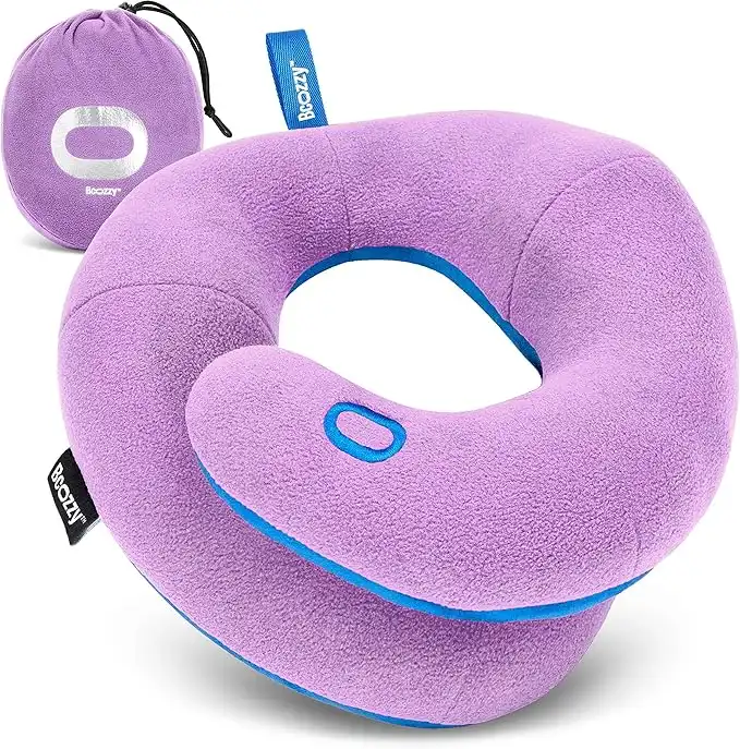 BCOZZY 8-12 Y/O Kids Travel Neck Chin Supporting Pillow for Traveling in a Car seat, Provides Double Support for Kids Head, Must Have Travel Essential, Carry Bag, Medium Size, Liac Purple