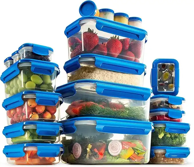 FineDine Food Storage Containers With Lids, 40-Piece Airtight Leakproof, BPA-Free Durable Plastic Food Containers for Leftovers - Freezer, Microwave & Dishwasher-Safe (Blue)