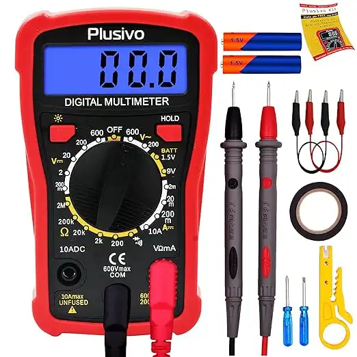 Multimeter Kit – Digital Multimeter Voltage Current Resistance Tester Car Battery for Measuring ACVoltage and DCVoltage, Resistance, DCCurrent Diodes Circuit Continuity Test Meter with Test Probes
