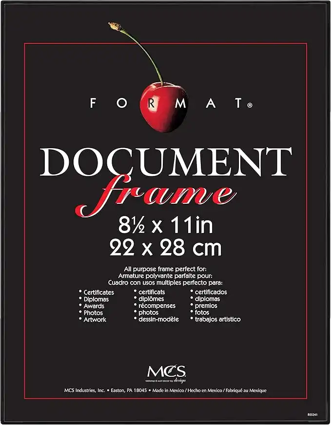 MCS Format Document Frame, Diploma and Certificate Frame, Black, 8.5 x 11, Single