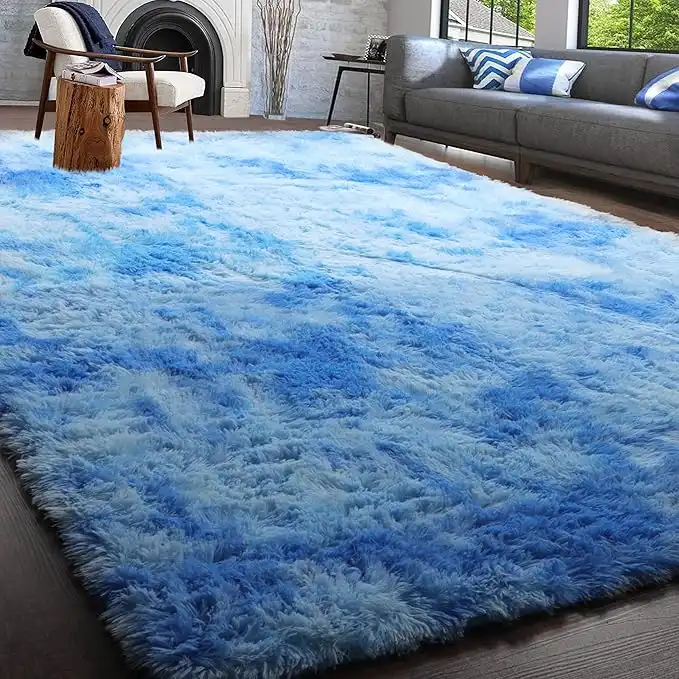 PAGISOFE Fuzzy Abstract Area Rugs for Bedroom Living Room Fluffy Shag Fur Rug for Kids Nursery Dorm Room (Blue and White) Furry Rugs Shaggy Decorative Accent Rug for Home Floor Carpet Multicolor