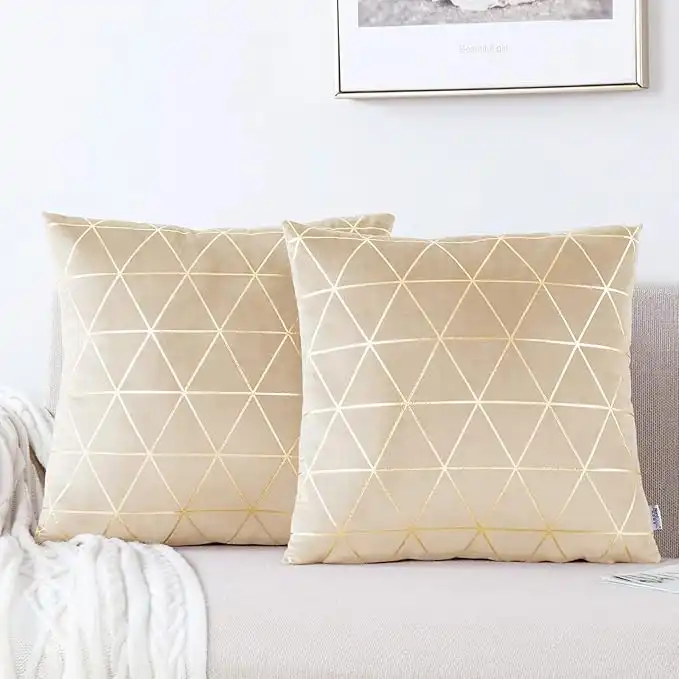 NordECO HOME Pack of 2 Gold Throw Pillow Covers Cases - Square Decorative Cushion Covers for Sofa Couch Bed Home Decoration, 18 x 18, Beige Brown