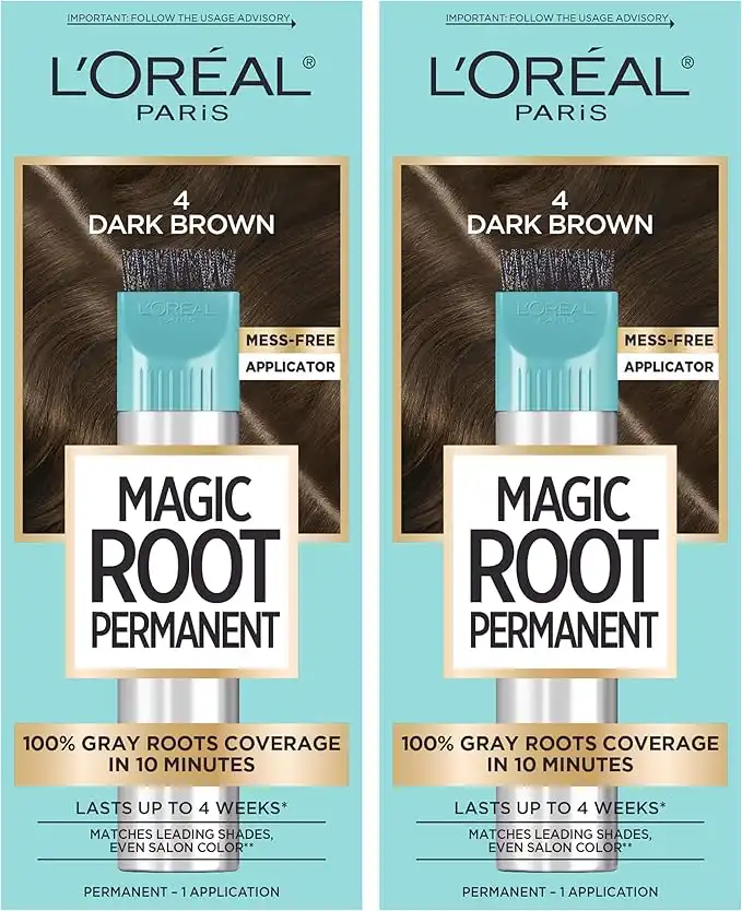 L’Oréal Paris Magic Root Rescue 10 Minute Root Hair Coloring Kit, Permanent Hair Color with Quick Precision Applicator, 100 percent Gray Coverage, 4 Dark Brown, 2 count