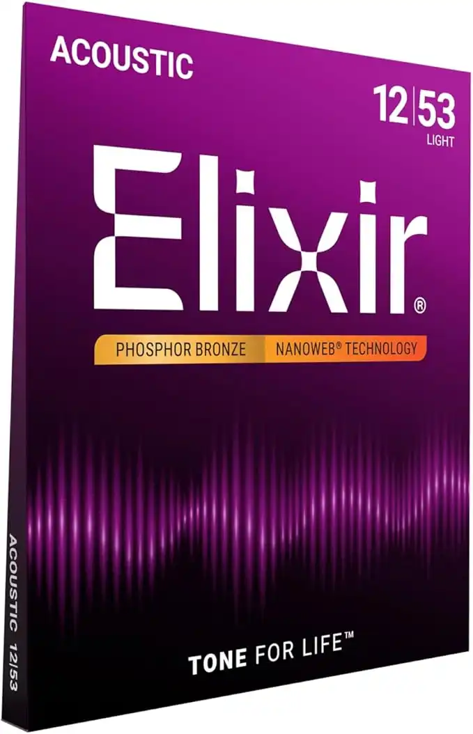 Elixir 16052 Strings Phosphor Bronze Acoustic Guitar Strings W Nanoweb Coating, Light (.012-.053)