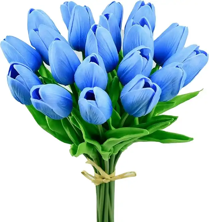 Mandy's 20pcs Light Blue Artificial Tulip Silk Fake Flowers 13.5" for Mother's Day Easter Valentine’s Day Gifts in Bulk Home Kitchen Wedding Decorations