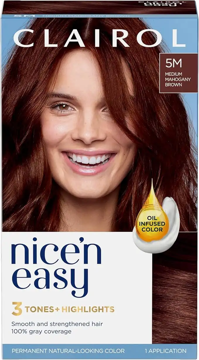 Clairol Nice'n Easy Permanent Hair Dye, 5M Medium Mahogany Brown Hair Color, Pack of 1