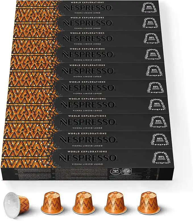 Nespresso Vienna Linizio Lungo Original Line Capsules Pack of 10 (100 Capsules) World Explorations Series