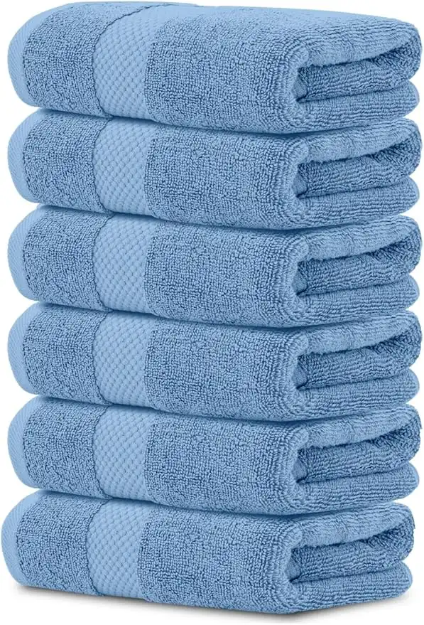 White Classic Luxury Hand Towels | Cotton Hotel spa Bathroom Towel | 16x30 | 6 Pack | Light Blue…