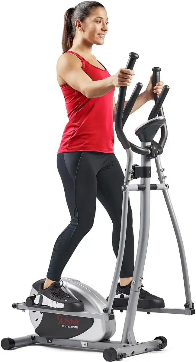 Sunny Health & Fitness Magnetic Elliptical Machine, Total Body Cross Trainer with LCD Monitor and Pulse Rate Grips, Cardio Exercise Equipment For Home, SF-E905