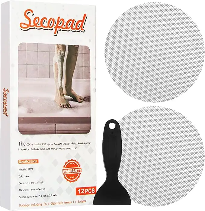 24 PCS Original Non-Slip Bathtub Stickers, Safety Bathroom Tubs Showers Treads Adhesive Decals Scraper