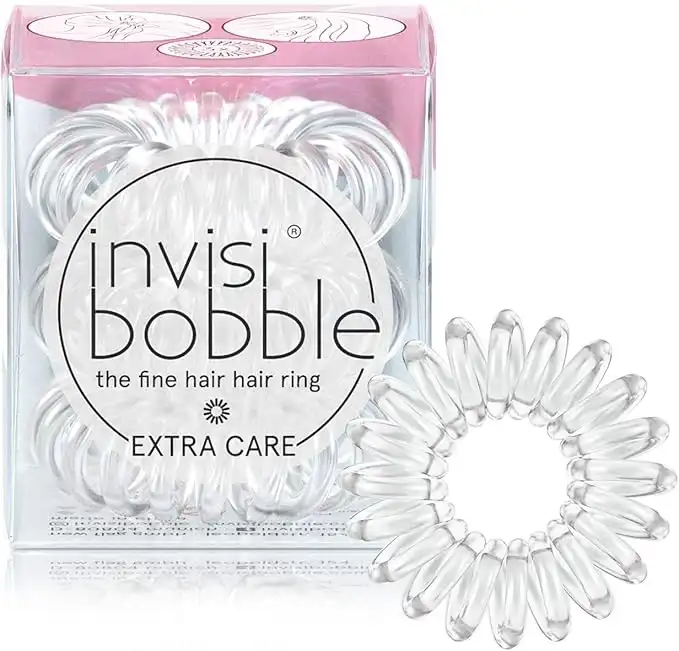 invisibobble Extra Care Traceless Spiral Hair Ties - Pack of 3 Crystal Clear - Strong Elastic Grip Coil Hair Accessories for Women - No Kink - Gentle for Girls Teens Toddlers and Fine Hair