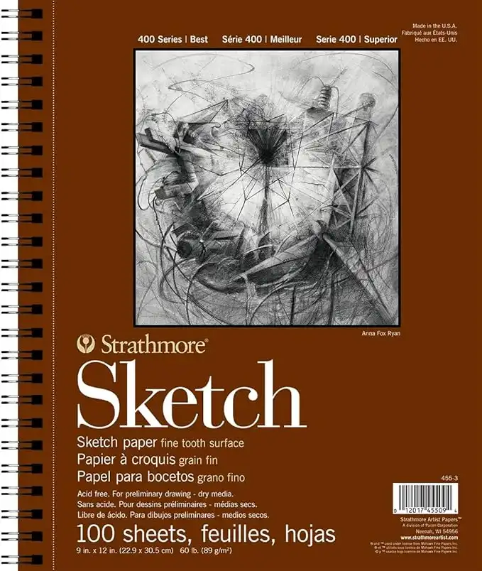 Strathmore 455-3, 400 Series Sketch Pad, 9"X12" Wire Bound, 100 Sheets, White