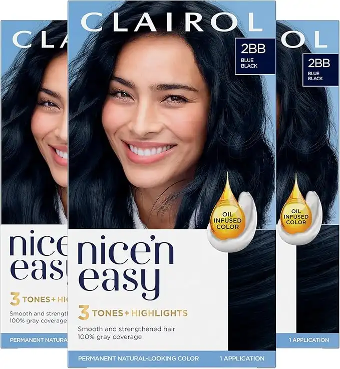 Clairol Nice'N Easy Hair Color Crème, 2BB Blue Black, Pack of 3 (Packaging May Vary)
