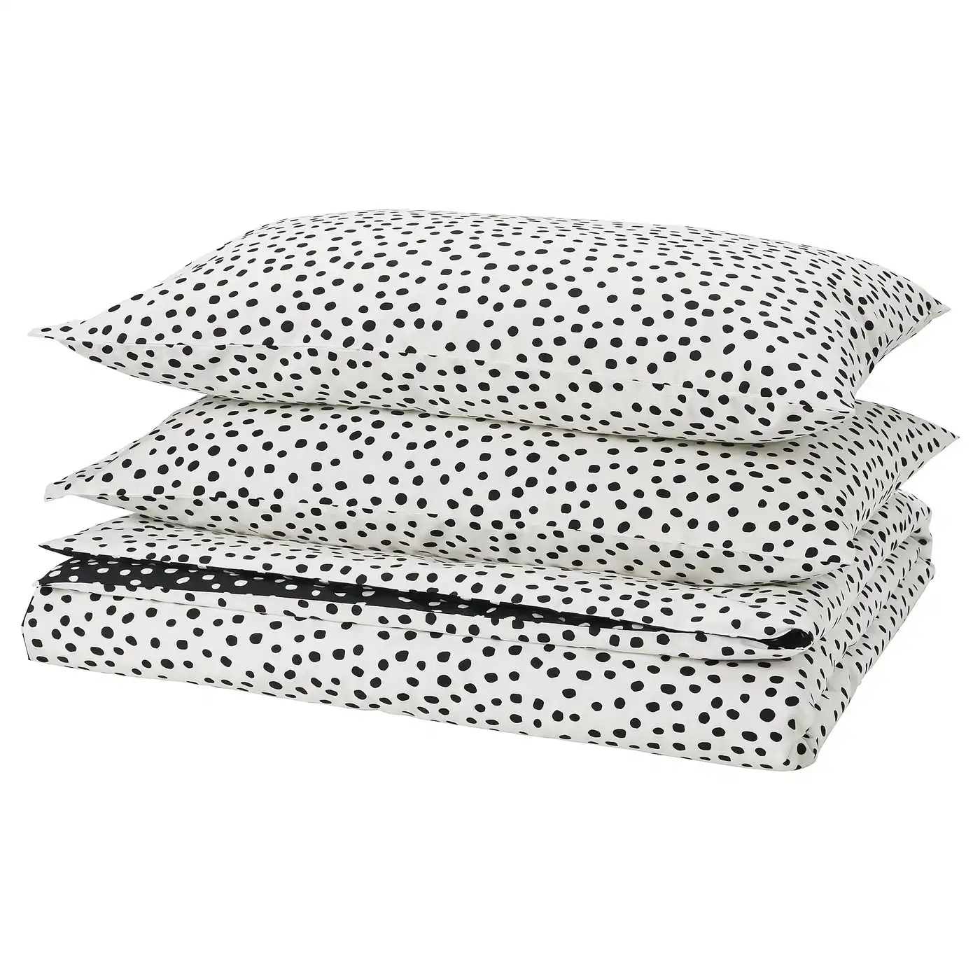 BJÖRKGRÅMAL Duvet cover and 2 pillowcases - black white/dotted 240x220/50x80 cm