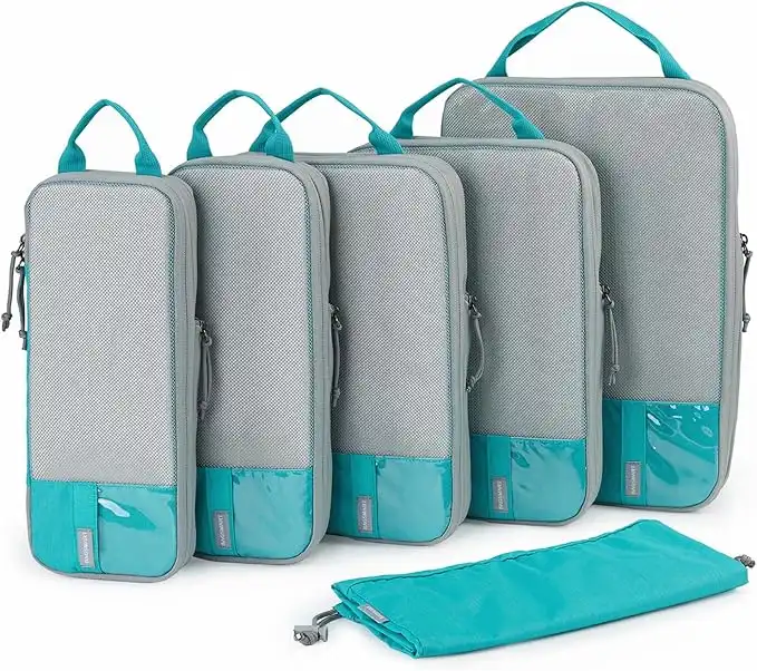 Packing Cubes, BAGSMART 6 Set Packing Organizers for Travel, Expandable Luggage Organizer for Carry on Luggage, Compression and Lightweight Suitcase Organizers for Woman & Man, Blue