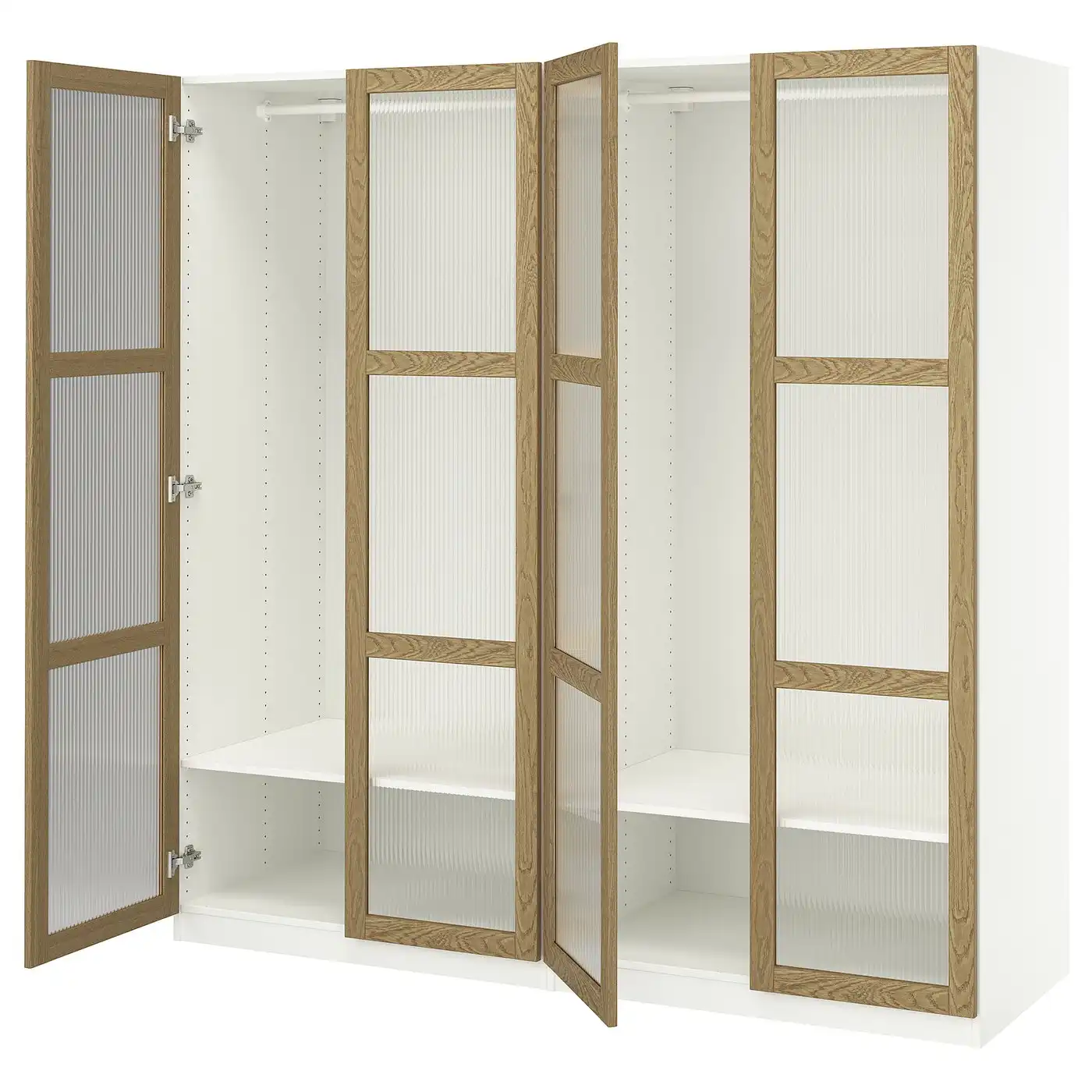 PAX / TONSTAD Wardrobe combination - white/oak veneer glass 200x60x201 cm