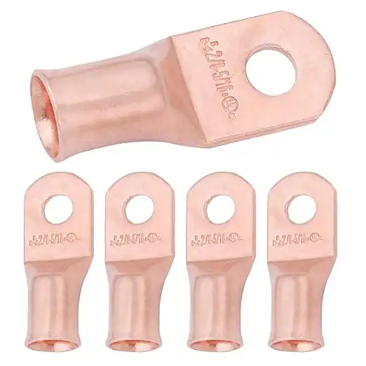 SELTERM 5pcs 2/0 AWG 5/16" Stud Copper Wire Lugs, Battery Lugs, Ring Terminals, Battery Cable Ends, 00 Gaug Ring Terminal Connectors, UL Heavy Duty Bare Copper Eyelets Battery Terminal Connectors