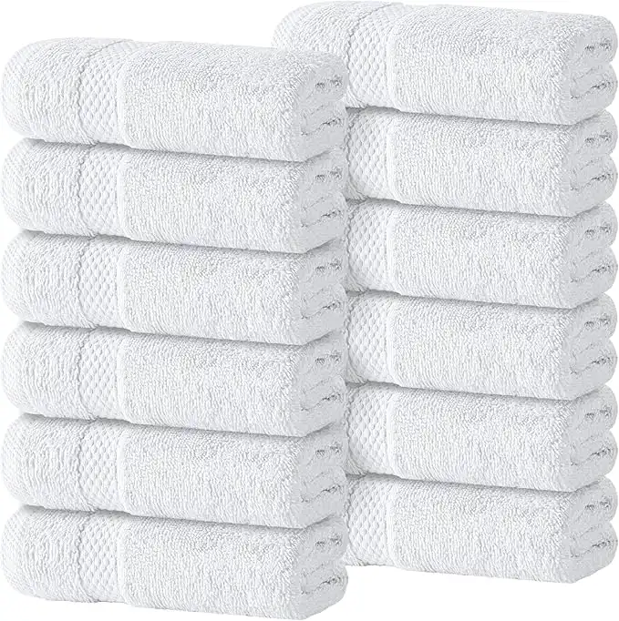 White Classic Luxury Cotton Washcloths - Small Hotel Spa Bathroom Face Towel | 12 Pack |