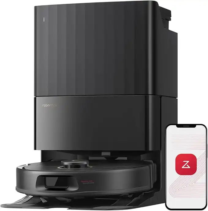 roborock Qrevo 5AE black Robot Vacuum Cleaner, 12000Pa Suction, Dual Anti-Tangle Brushes, Smart Obstacle Avoidance, Dual Liftable Spinning Mops, Auto Mop Washing,Self Drying, Self-Emptying & Refilling