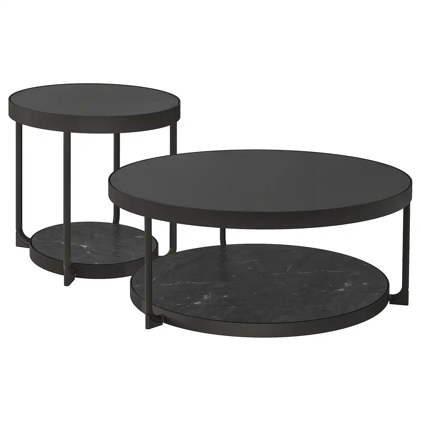 FRÖTORP Coffee table/side table, set of 2 - anthracite marble effect/black glass