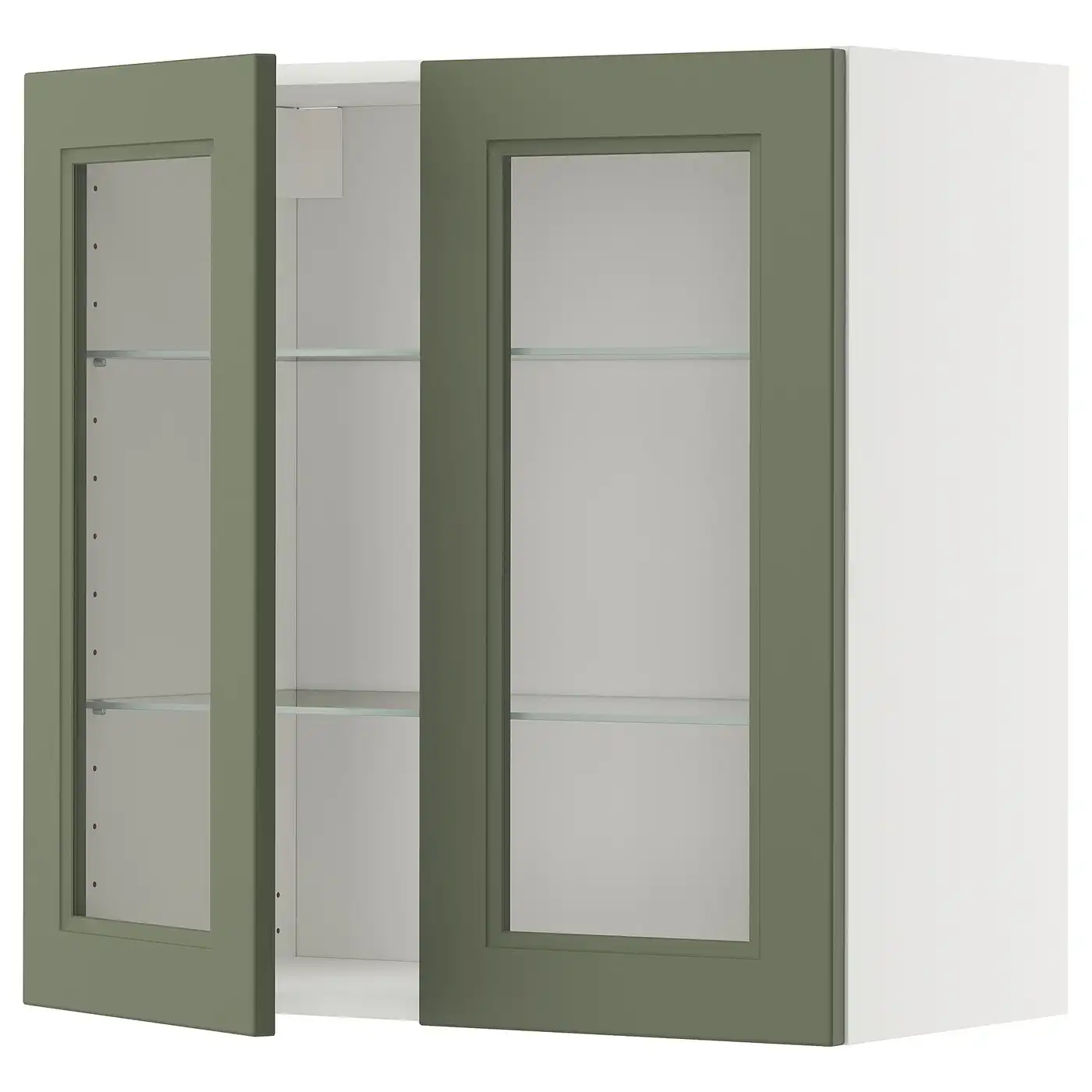 METOD Wall cabinet w shelves/2 glass drs - white/Axstad grey-green 80x80 cm