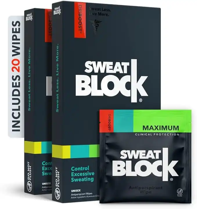 Sweatblock Clinical Strength Antiperspirant Wipes for Hyperhidrosis (2 Box Deal) - Reduce Sweat Up To 7-days Per Use - Antiperspirant For Men and Women
