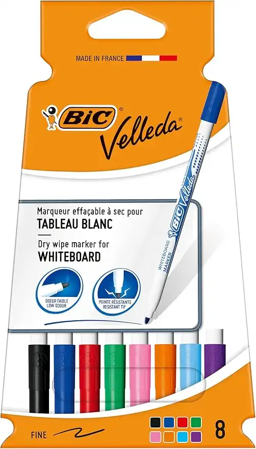 BiC VELLEDA Whiteboard 1721 Pocket Bullet Cetone Marker 1.5mm Black PARENT_SPIG9 Pouch x 8