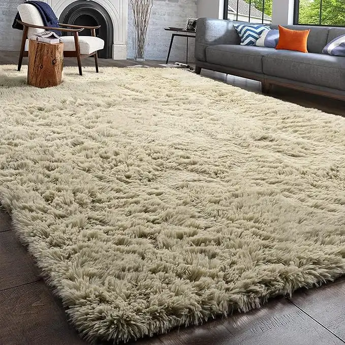 PAGISOFE Moderns Abstract Area Rugs Mats Multi Colors Decor Rug for Bedroom Living Room Nursery Floor Fluffy Shag Rug Plush Fuzzy Shaggy Rugs （Khaki/Cream/Ivory）, Accent Fur Rug Carpet 4 by 5 Ft