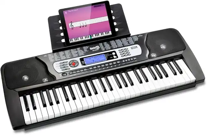 Rockjam Rj654 54 Key Keyboard Piano With Power Supply, Sheet MUSic Stand, Note Stickers & Simply Lessons, Black