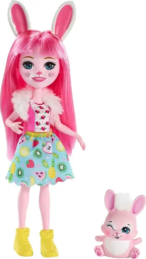 Enchantimals ​ Bree Bunny Doll & Twist Figure, 6-inch small doll, with long pink hair, animal ears and tail, removable skirt, shrug and shoes, Gift for 3 to 8 Year Olds​, FXM73
