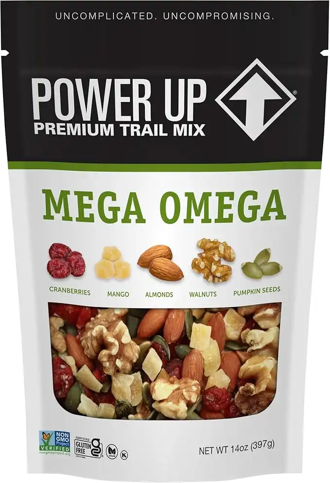 Power Up Mega Omega Trail Mix, Keto-Paleo-Friendly, Non-GMO, Vegan, Gluten-Free, No Artificial Ingredients, Gourmet Nut (14oz Bag)
