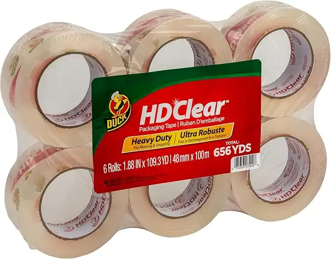 Duck HD Clear Heavy Duty Packaging Tape Refill, 6 Rolls, 1.88 Inch x 109.3 Yard, (299016)
