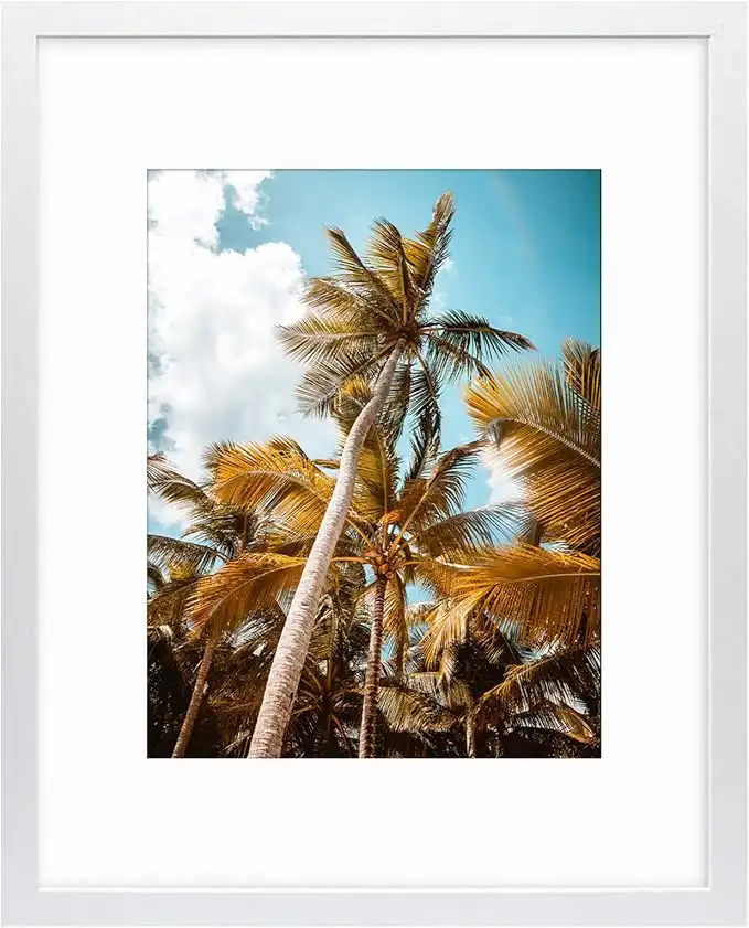 Frametory, 16x20 Picture Frame - Made to Display 11x14 Photo with Ivory Mat - Wide Molding - Built in Hanging Features - Preinstalled Wall Mounting Hardware (White, 1 Pack)