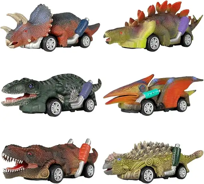 Pull Back Dinosaur Cars Toys 6 Pack Dinosaur Roadster Party Favors Games Dino Toy for 3 Year Olds Boys Kids and Toddlers Monster Race Go-Kart Gifts Birthday Supplies T-rex Velociraptor 6-pack Go-kart