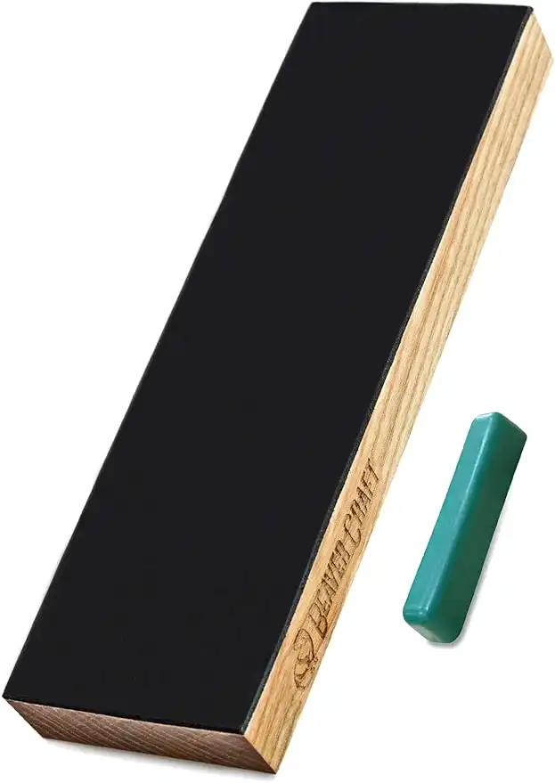 BeaverCraft LSC4P1 Leather Stropping Block Kit - 8'' Long Knife Sharpening Kit With Honing Strop and Polishing Compound for Wood Carving