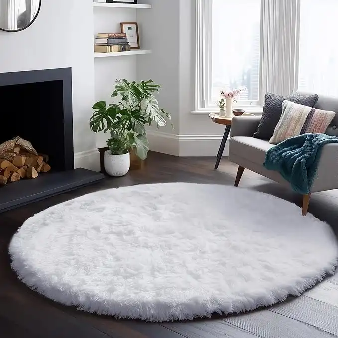 PAGISOFE Soft Round Rug 4Ft, Circle White Rugs for Girls Room Decor, Fluffy Carpets, Shaggy Nursery Rug,Comfy Circular Reading Carpets, Fuzzy Kids Rugs for Classroom Essentials Kids Playroom Dorm