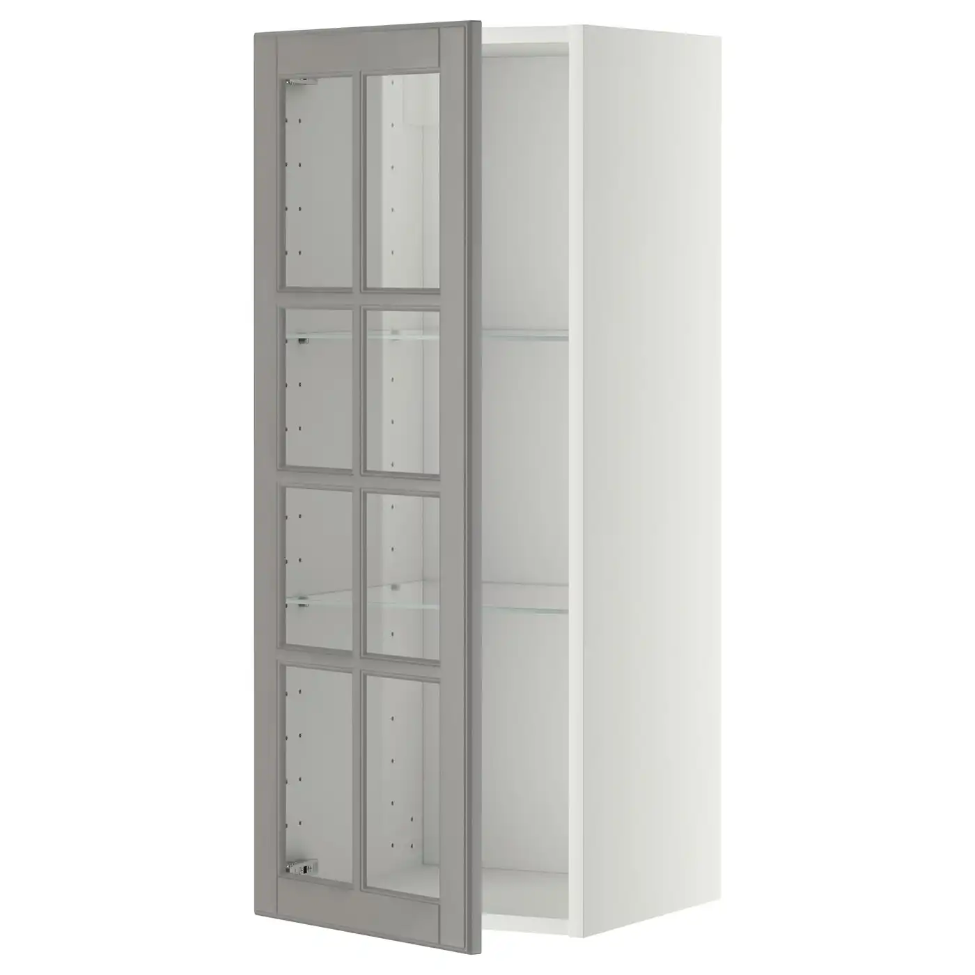 METOD Wall cabinet w shelves/glass door - white/Bodbyn grey 40x100 cm