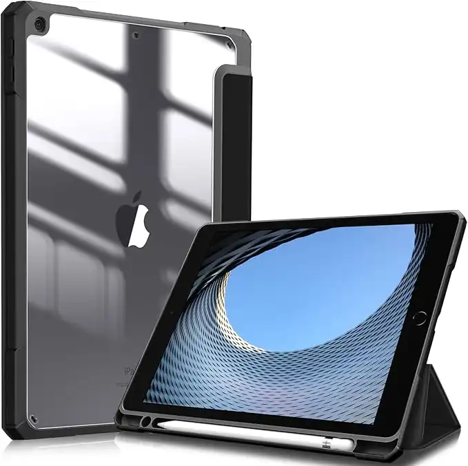 Fintie Hybrid Slim Case for iPad 9th / 8th / 7th Generation (2021/2020 / 2019) 10.2 Inch - [Built-in Pencil Holder] Shockproof Cover with Clear Transparent Back Shell, Auto Sleep Wake, Black