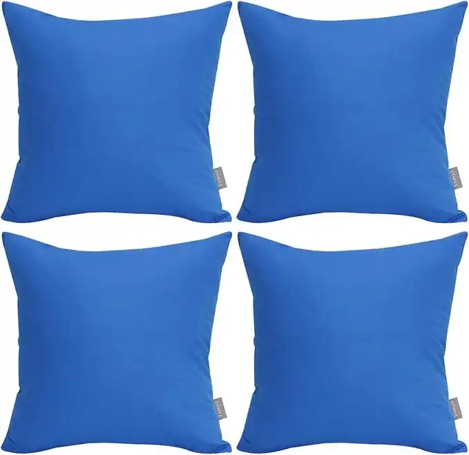 Thmyo 4-Pack 100% Cotton Comfortable Solid Decorative Throw Pillow Case, Square Cushion Cover Pillowcase Sublimation Blank Pillow Covers DIY Throw Pillowcase for Sofa Bedroom(18x18 inch/ 45x45cm,Blue)