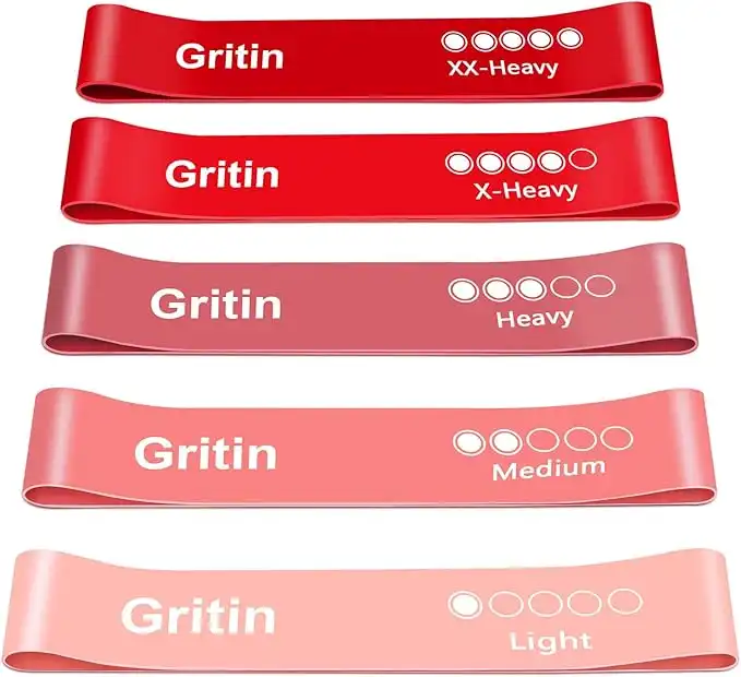 Gritin Resistance Bands, Set of 5 Skin-Friendly Resistance Fitness Exercise Loop Bands with 5 Different Strength Levels - Carrying Case Included - Ideal for Home, Gym, Yoga, Training