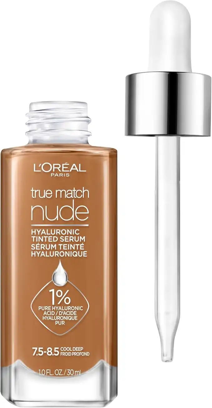 L’Oréal Paris L'Oreal True Match Nude Hyaluronic Tinted Serum Foundation with 1% Hyaluronic acid, Cool Deep 7.5-8.5, 1 fl. oz.