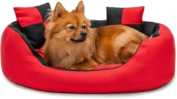 lionto dibea Dog bed warm basket cushio cat bed tearproff waterproof with pillow (65x50x20 cm, red/black)