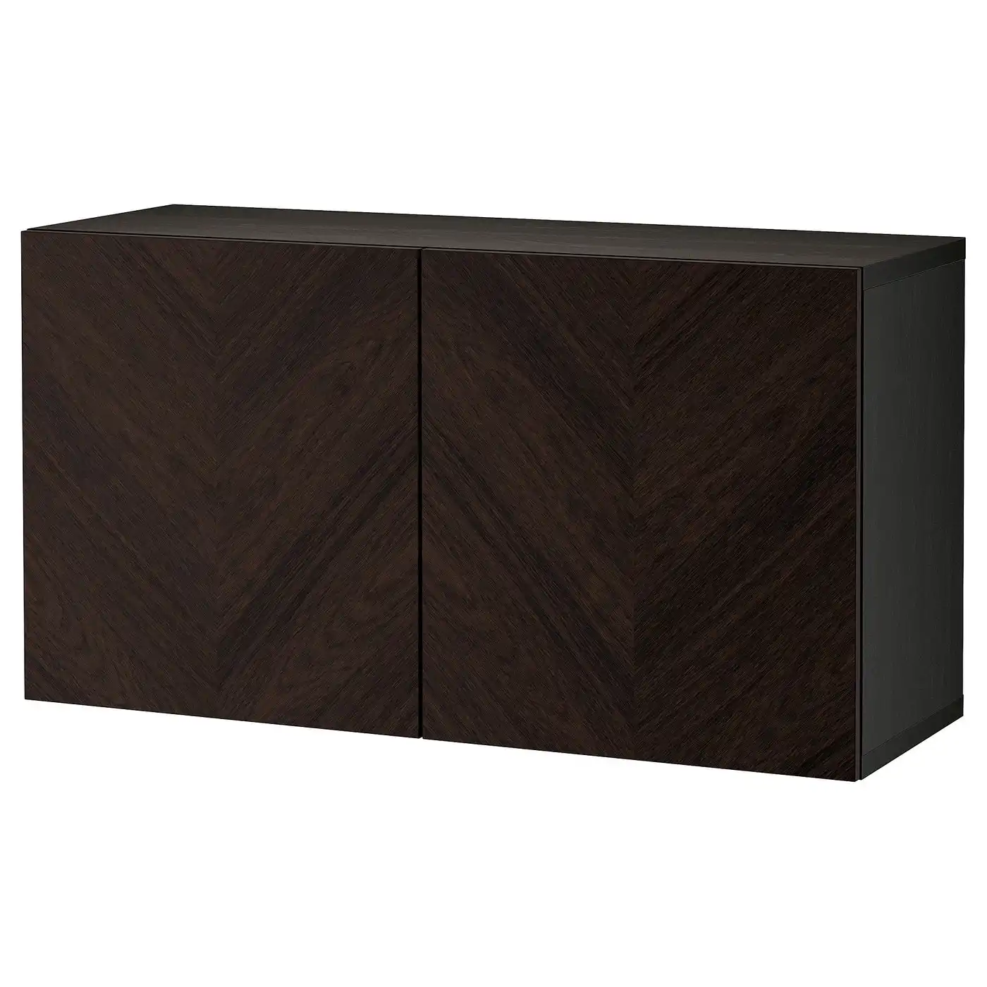 BESTÅ Wall-mounted cabinet combination - black-brown Hedeviken/dark brown stained oak veneer 120x42x64 cm
