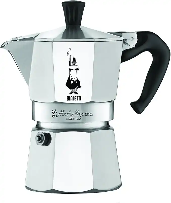 Bialetti - Moka Express: Iconic Stovetop Espresso Maker, Makes Real Italian Coffee, Moka Pot 3 Cups (4.3 Oz - 130 Ml), Aluminium, Silver
